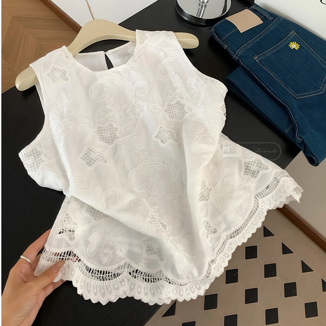 【RJ】法式夏季缕空衬衫刺绣蕾丝花边财阀甜美可爱风格衣服小众女装