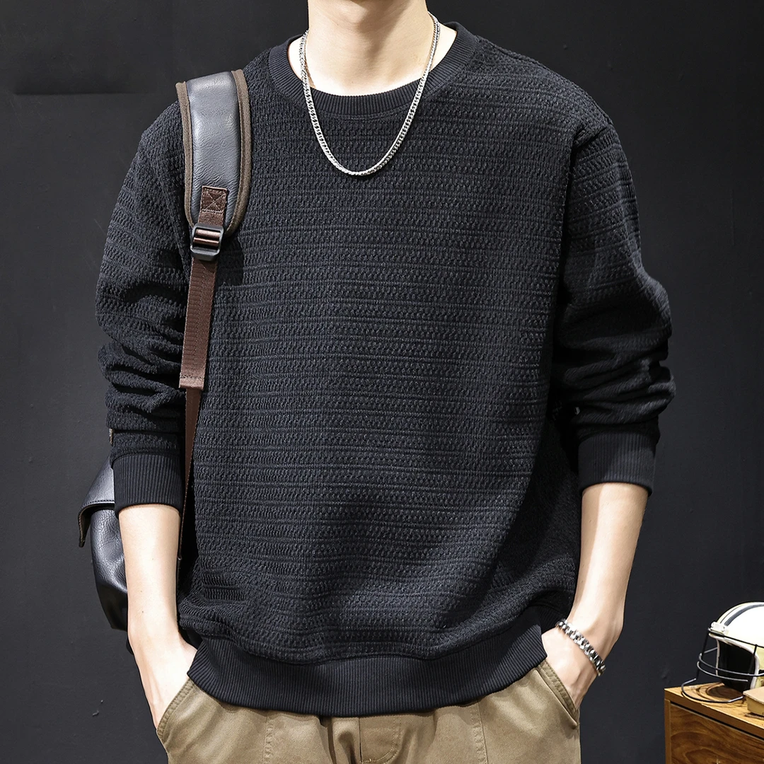 MR.MUDI/穆迪先生高端简约肌理感卫衣男秋季圆领宽松潮流大码衣服