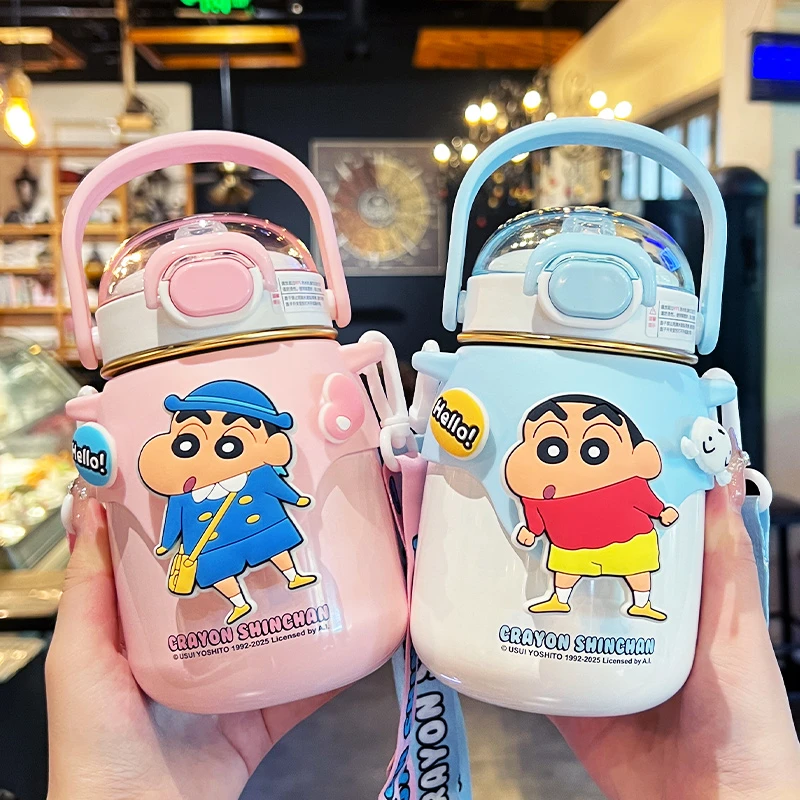 蜡笔小新儿童保温杯女生高颜值可爱幼儿园吸管水杯学生大容量水壶