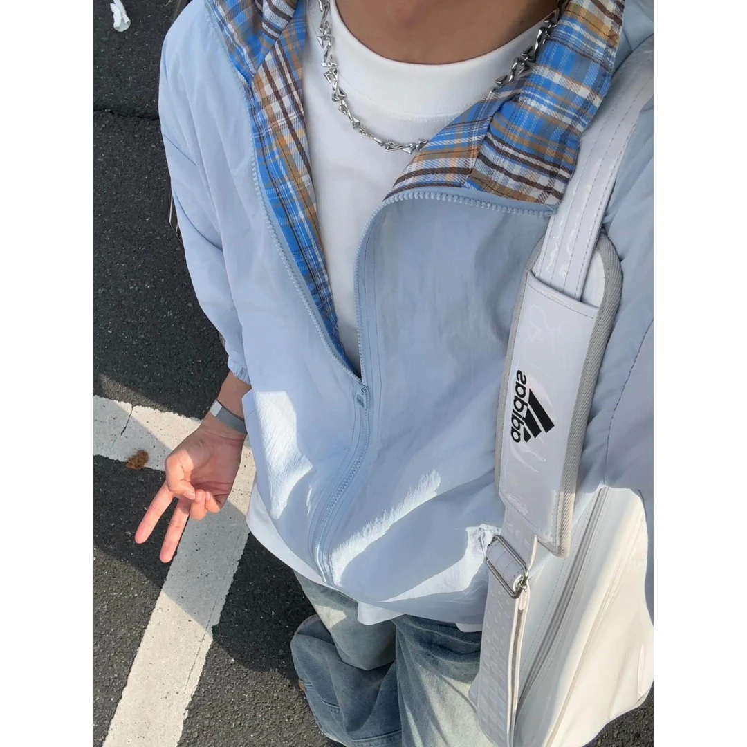 fitcheck冰川蓝防晒衣男夏轻薄冰丝格子夹克户外运动情侣登山外套