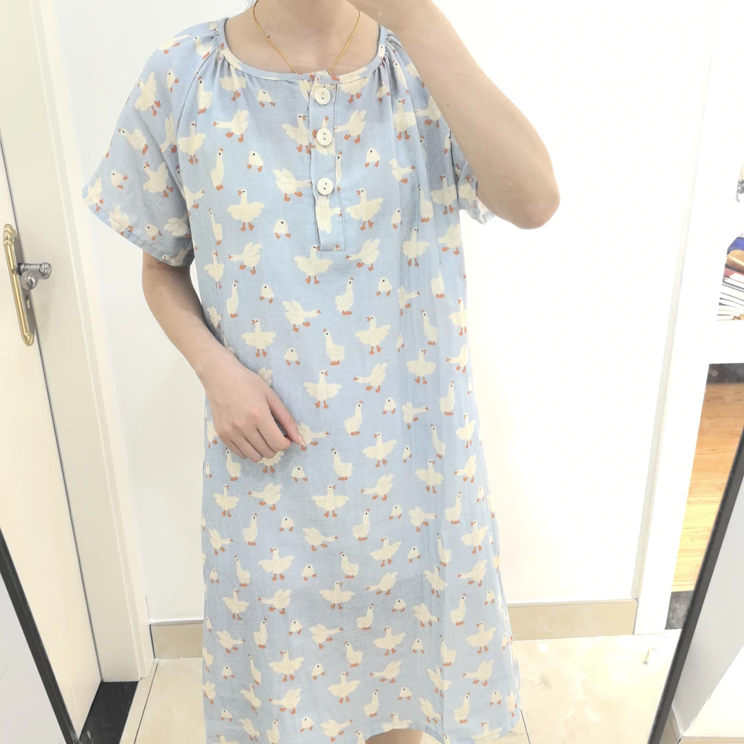 【精梳双层棉纱100%棉】春夏纯棉圆领印花透气睡衣女居家服舒适