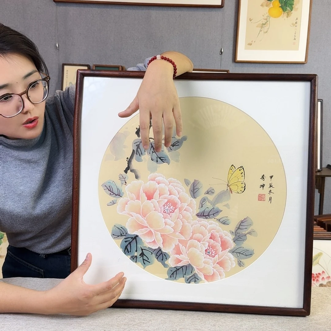 国画纯手绘，纯手写带框尺寸：53×53