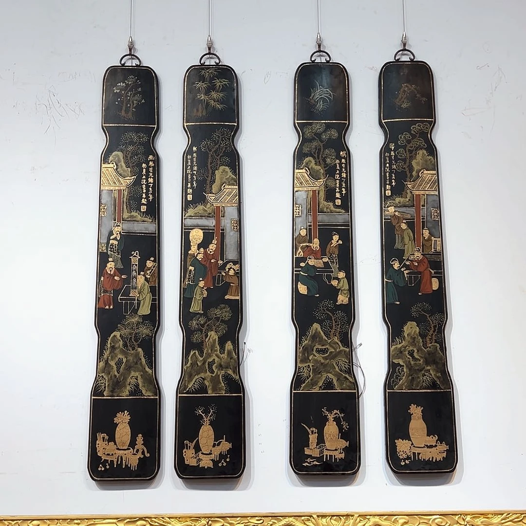 木6****9漆画四件套：琴棋书画！