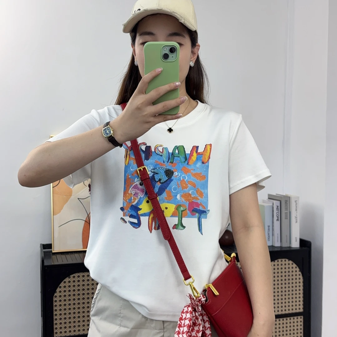 U.Ni【海洋世界】夏季正肩圆领宽松棉T恤短袖
