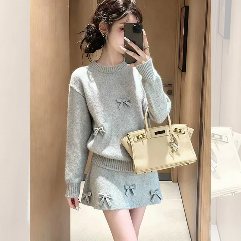 秋冬季炸街韩系大方得体一整套女装搭配穿搭灰色针织半身裙两件套