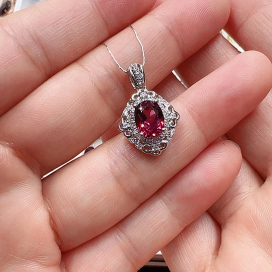 石榴石吊坠(不含链)银S925镶嵌