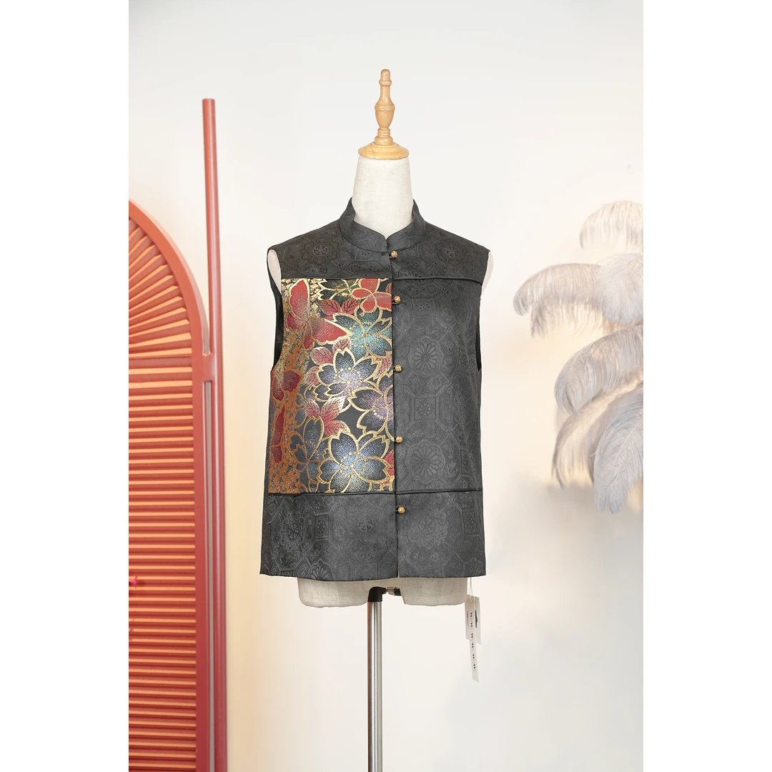 【万象有衣】蝶舞纷飞-设计师款手工香云纱马甲-7818