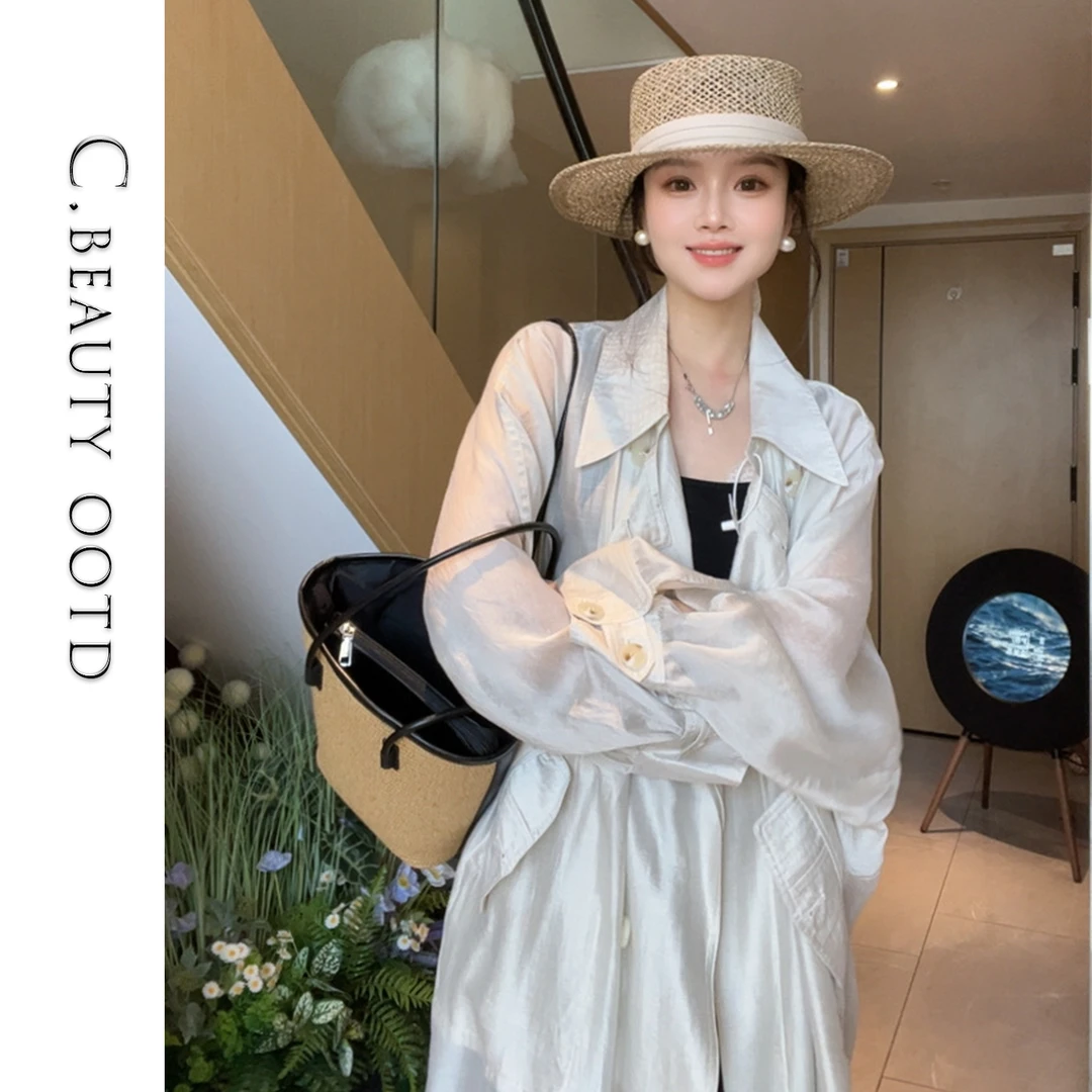 LOSA ROSA轻薄防晒风衣女2025春夏新款松弛感罩衫宽松中长款外套
