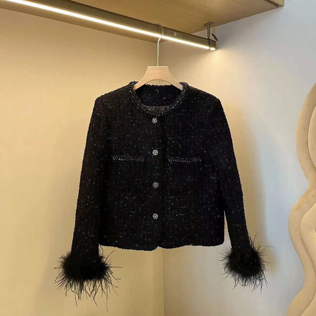 Barbie【薇薇推荐】8555 冬季韩系加厚小香风单排扣外套洋气时尚