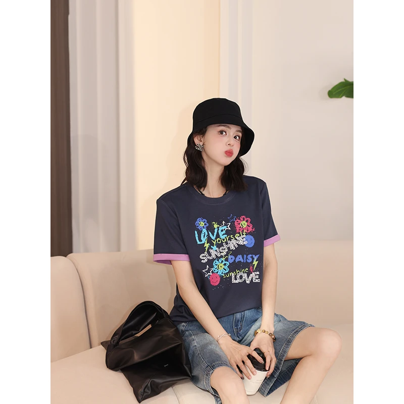 陈佳洁【阳光】休闲气质印花短袖T恤显瘦百搭打底衫JP1666118