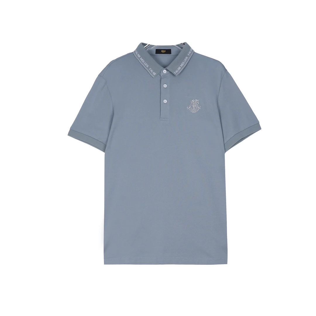 F&M春夏男款烫钻刺绣翻领桑蚕丝修身时尚百搭短袖POLO衫