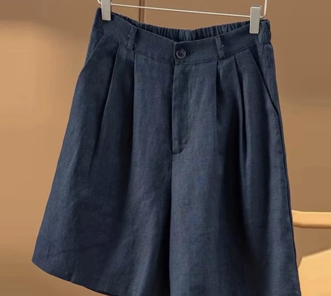 莱赛尔天丝亚麻短裤女夏季薄款透气五分裤文艺宽松高腰显瘦阔腿裤