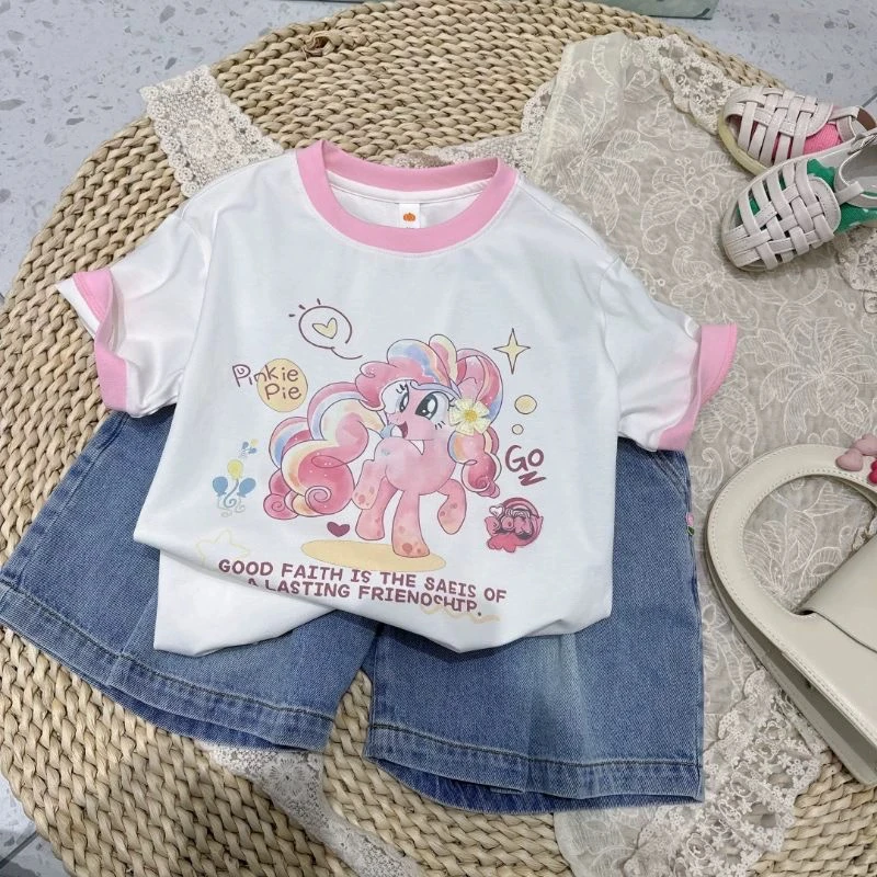 南瓜田夏季女童短袖t恤柔软95%棉7A抗菌弹力透气舒适好穿甜美