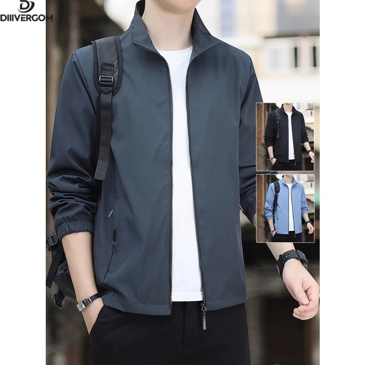 夏季薄款外套男士2025年新款纯色立领潮牌男装宽松休闲夹克上衣服