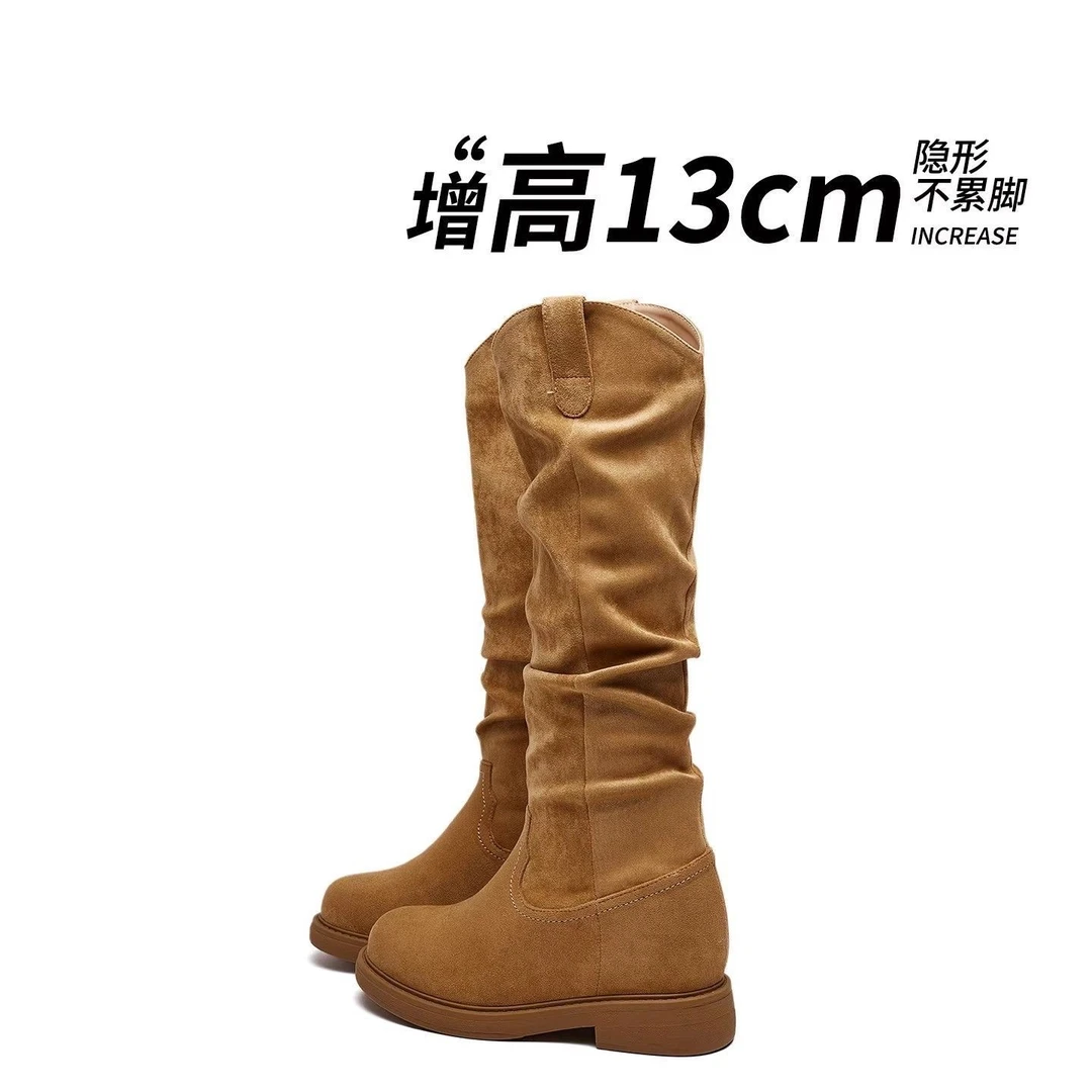 小个子内增高13CM长筒靴女不过膝2025秋冬新款巨好看美拉德高筒靴