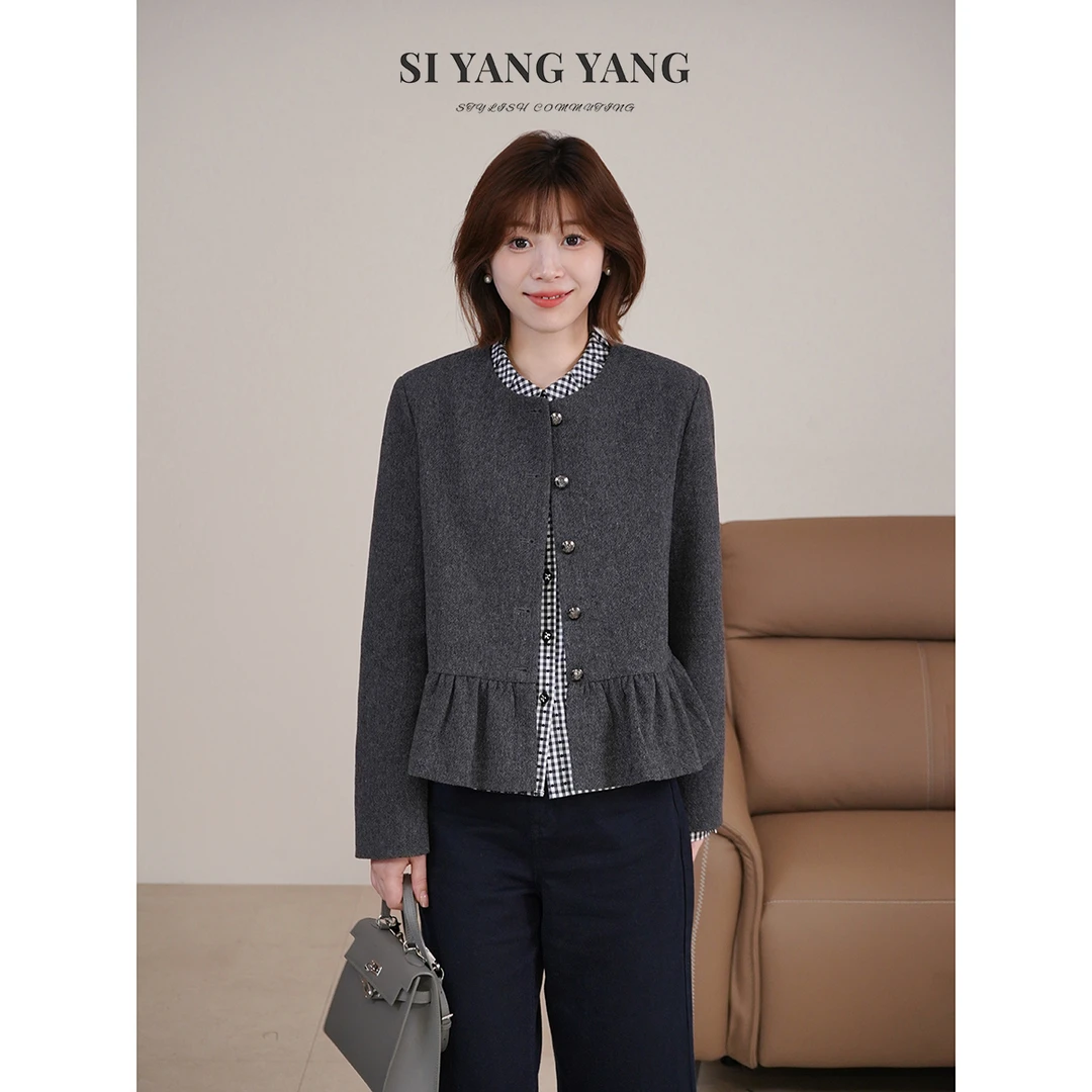 斯洋洋SIYANG超柔羊毛混纺下摆褶皱减龄通勤外套WT509A126SYY