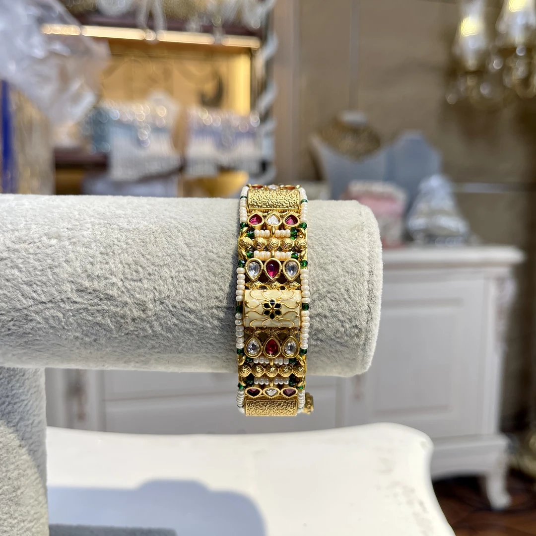 铜合金玻璃手镯 【51095】印巴印度可开口手镯金色手工气质时尚百搭