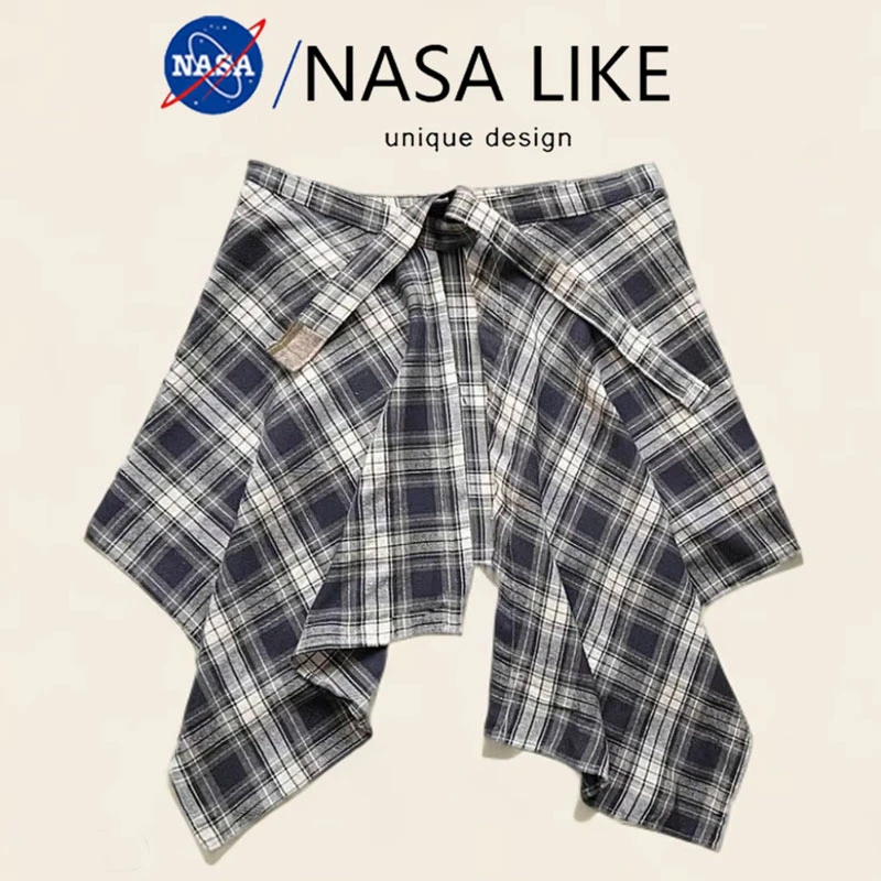 背心t恤叠穿神器格子屁帘男一片式系带藏肉半身裙女高腰下摆春夏