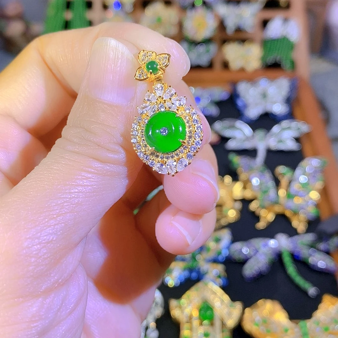 吊坠(不含链)银S925镶嵌翡翠