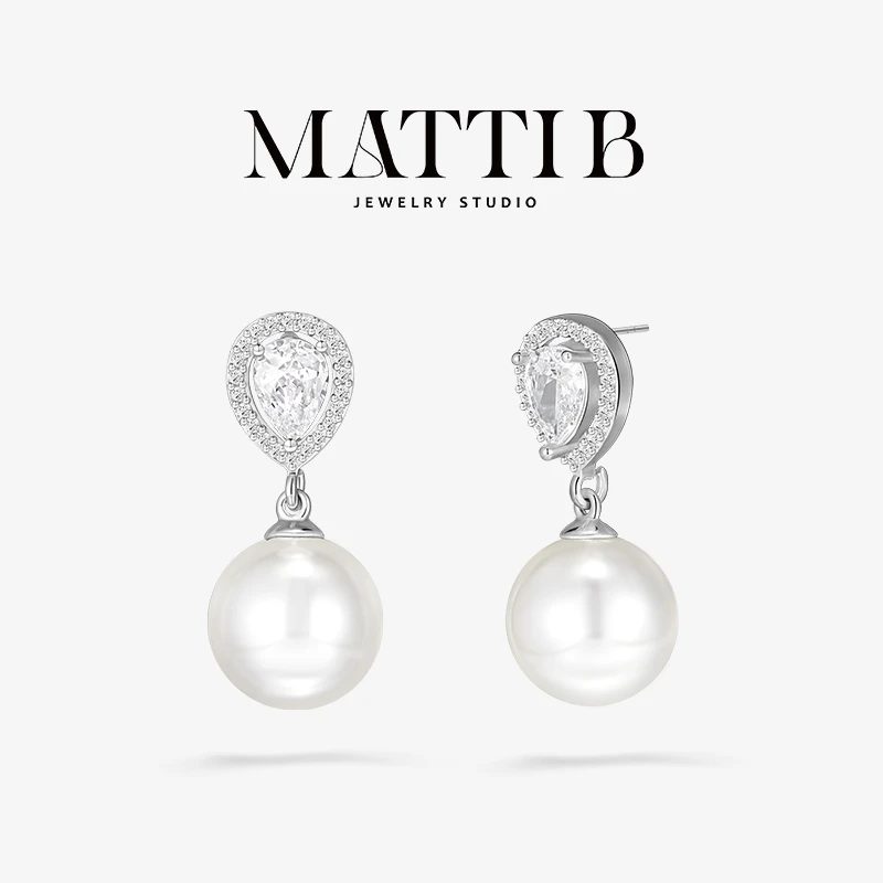 铜合金合成锆石耳饰 小水滴仿珍珠气质高级感新款百搭耳钉女2103