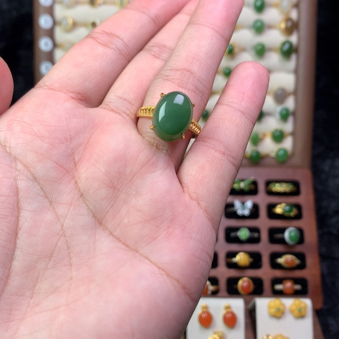 和田玉银S925镶嵌戒指