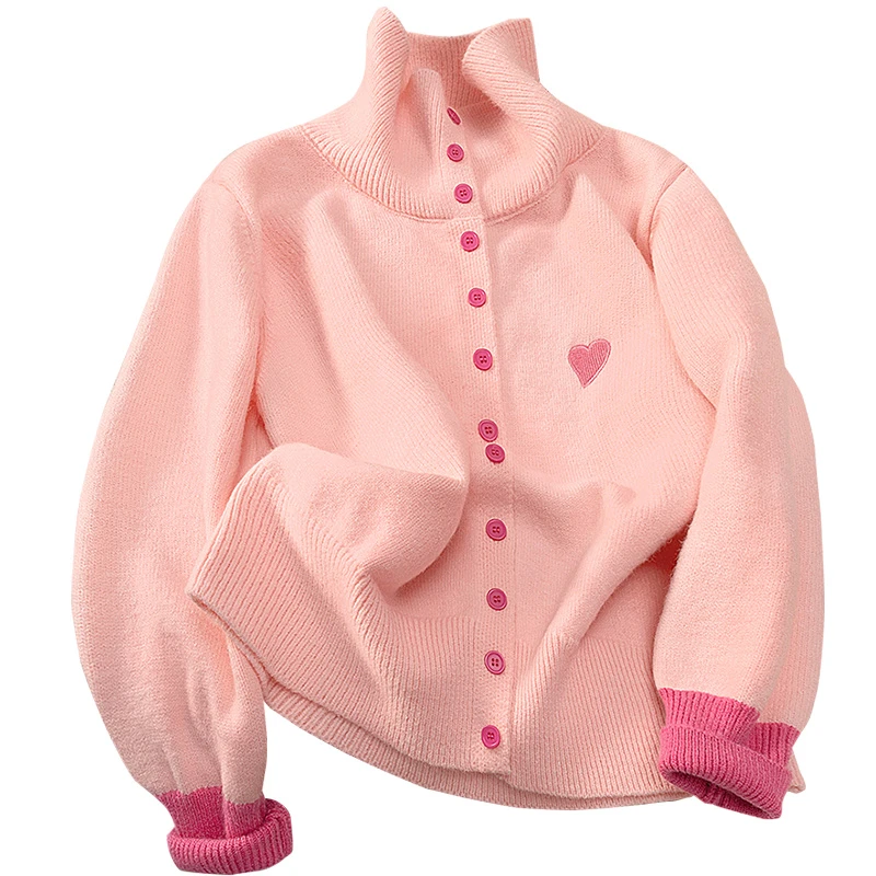 丝柏舍2025春欧若风新品长袖简约高领单排扣针织衫S51H0035Z