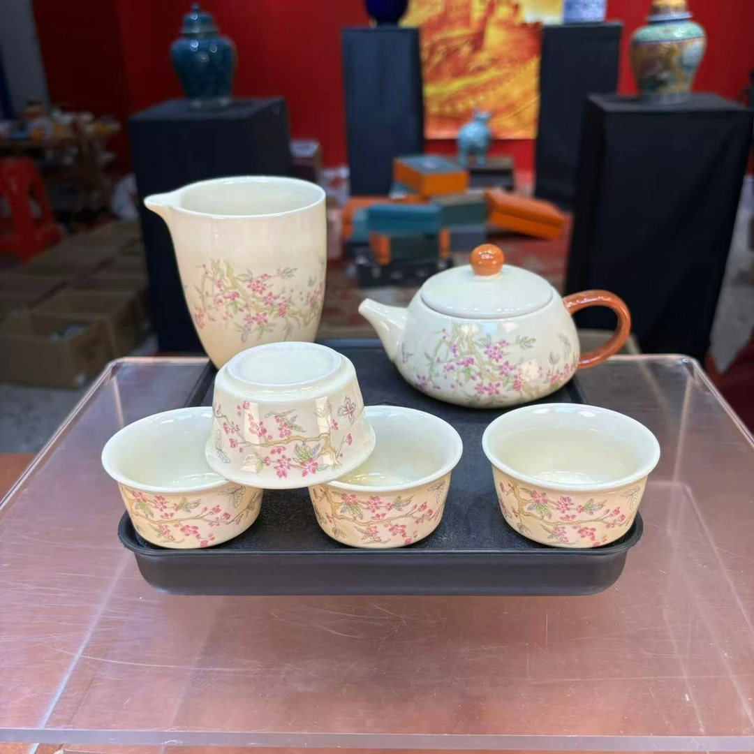 秋香茶具  紫藤花石瓢一壶四杯小套装家用功夫茶具套-6020