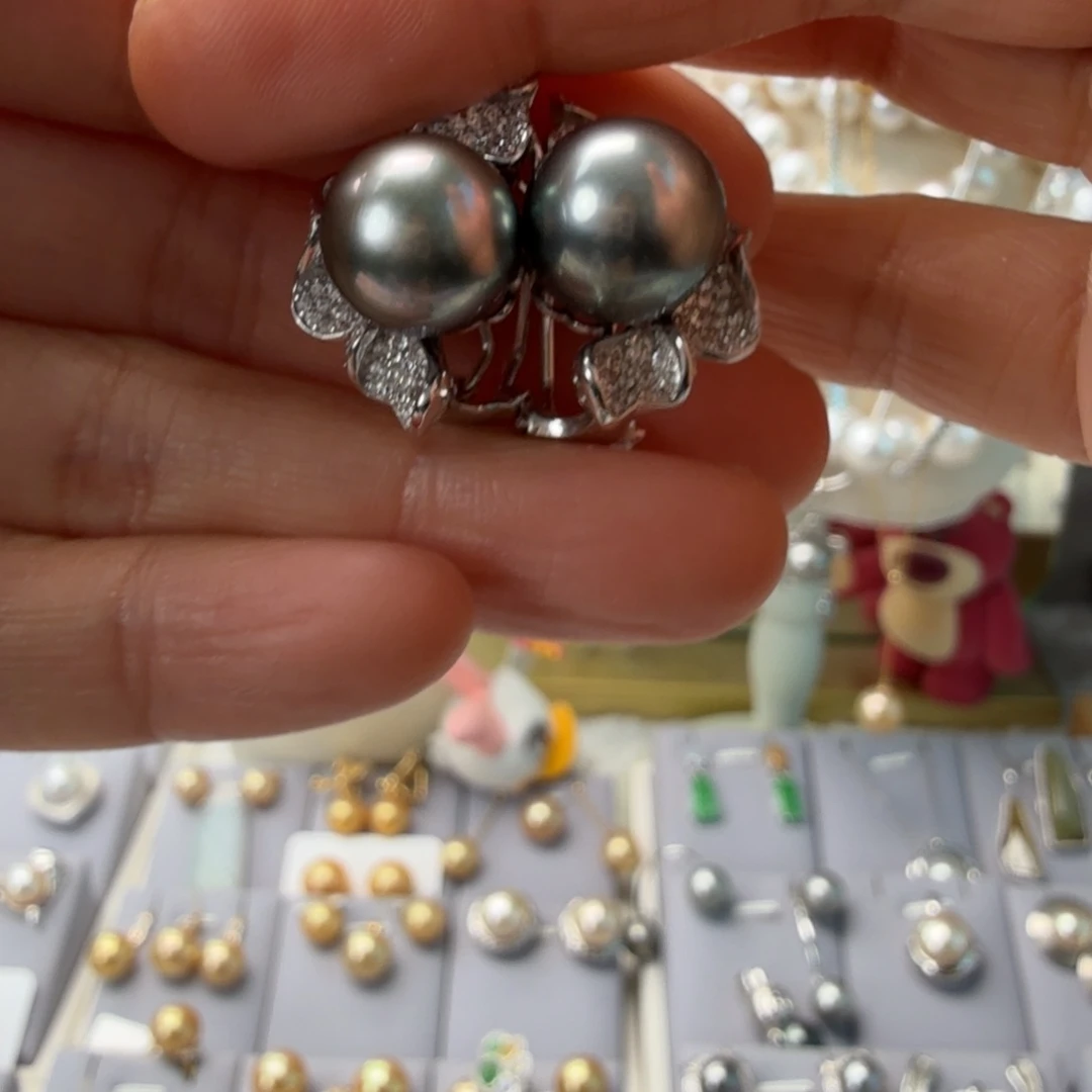 银S925镶嵌海水珍珠耳饰