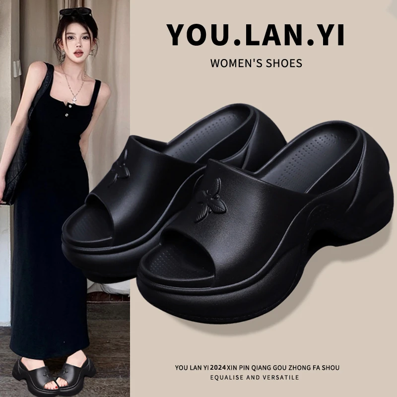 【香港DcSU专柜国际女鞋馆】增高厚底十字花拖鞋女夏季2025新款坡跟