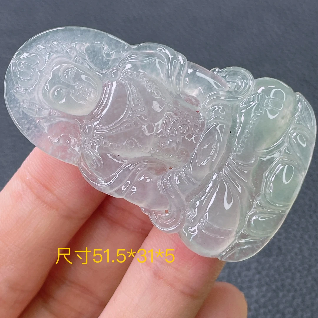 天然缅甸A货翡翠冰种胶感渡母观音吊坠精美精雕冰透百搭时尚大方