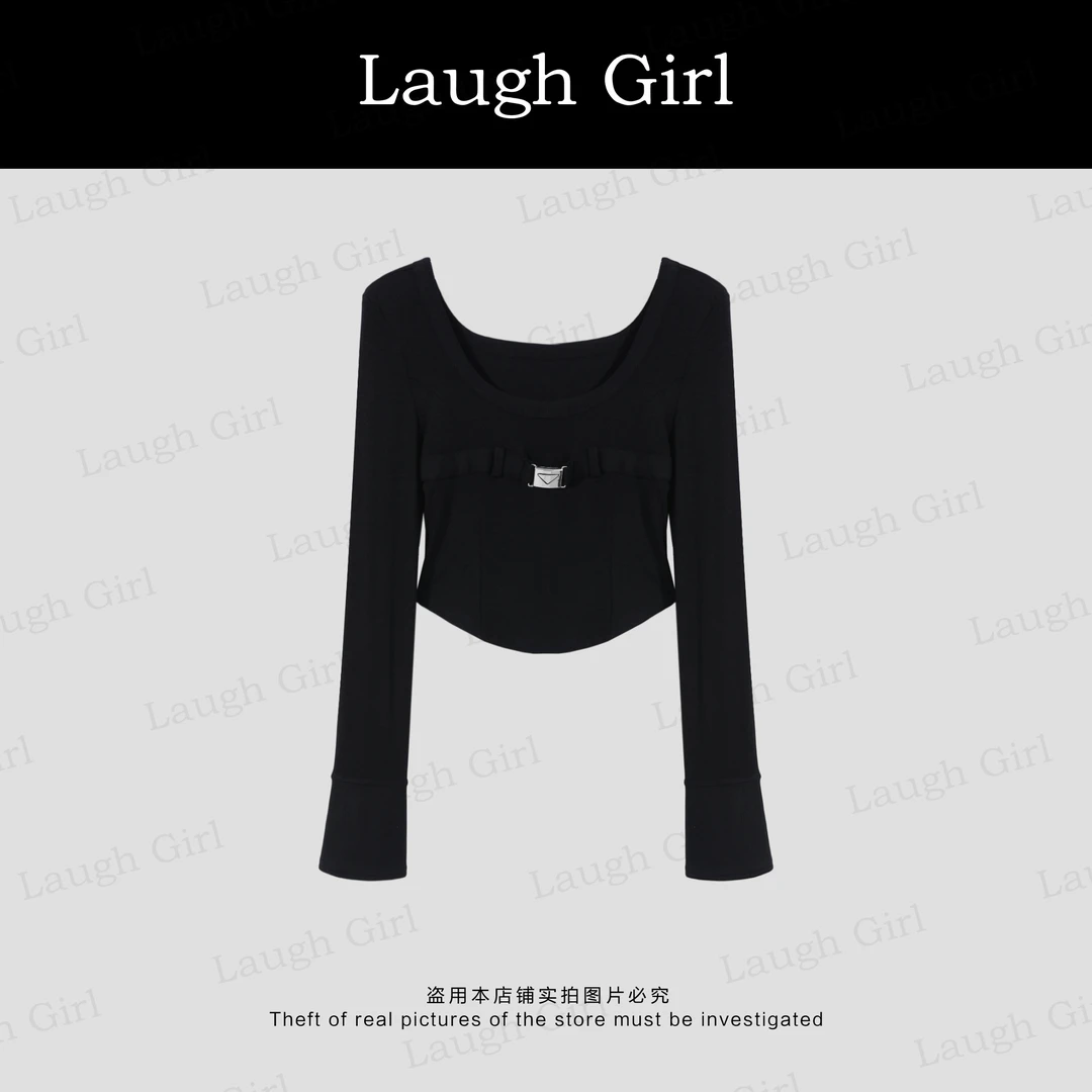 楚楚君 Laugh girl【韩漫建模】大U领收腰鱼骨线长袖上衣TL53567J