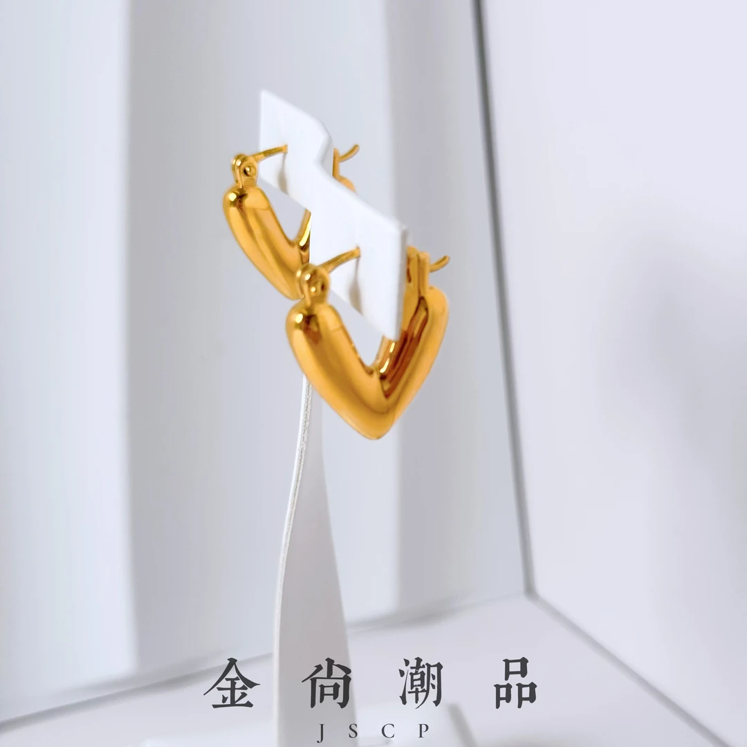 【v字爱心】足金999黄金5D无氰工艺百搭时尚V字爱心耳扣