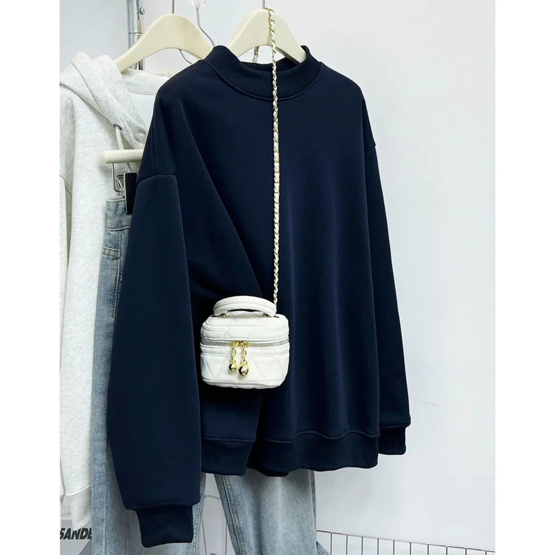 大码胖mm200斤纯色半高领宽松卫衣女慵懒风遮肉休闲显瘦上衣ins秋