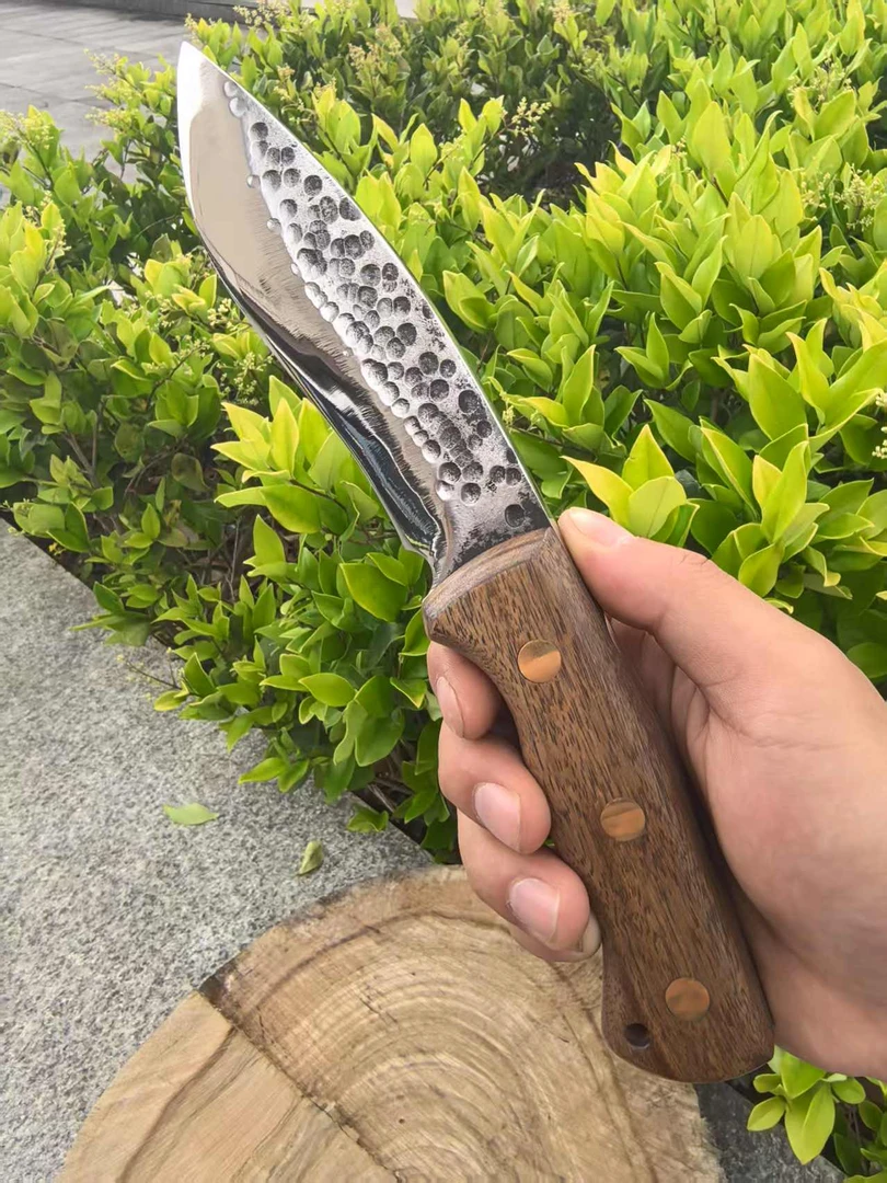 【龙鳞】手工全锻打陨石坑露营小刀手把肉吃肉刀手工精磨锋利水果刀