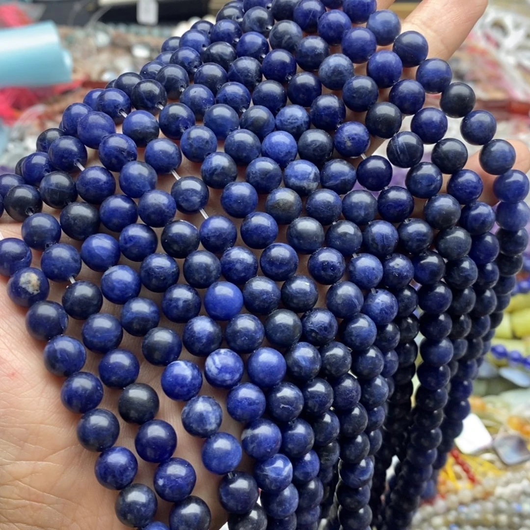 玛瑙/玉髓未镶嵌珠宝半成品一条纯天然双A蓝纹石圆珠带珠光
