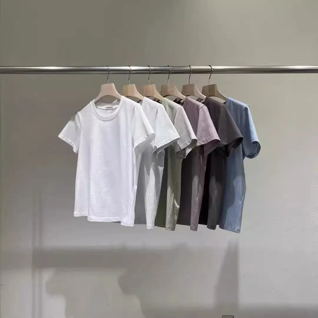 泡菜~东大门statement 2025春新圆领简约百搭纯色短袖T恤