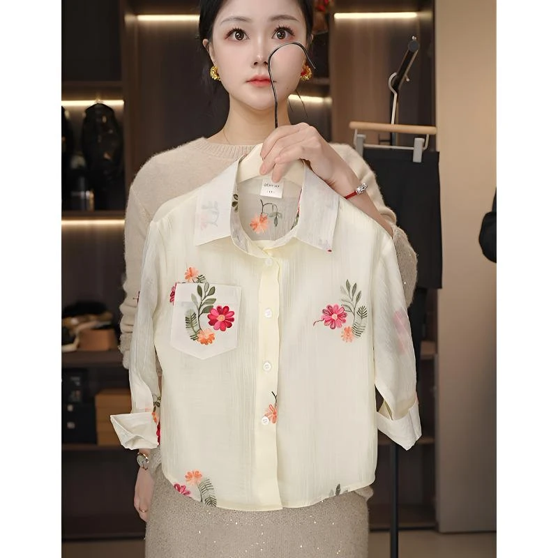 2025踏春季薄衬衫春秋款翻领刺绣休闲柔软长袖衬衫高定系列25192
