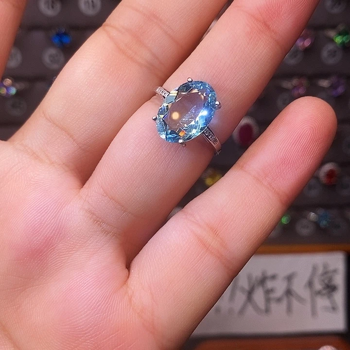 戒指托帕石银S925镶嵌