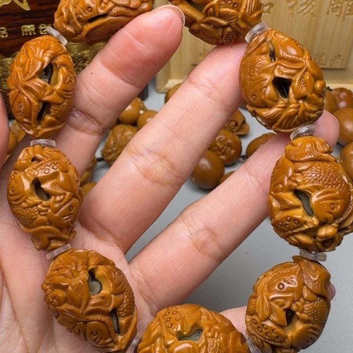 橄榄核手串/手链鱼戏莲花