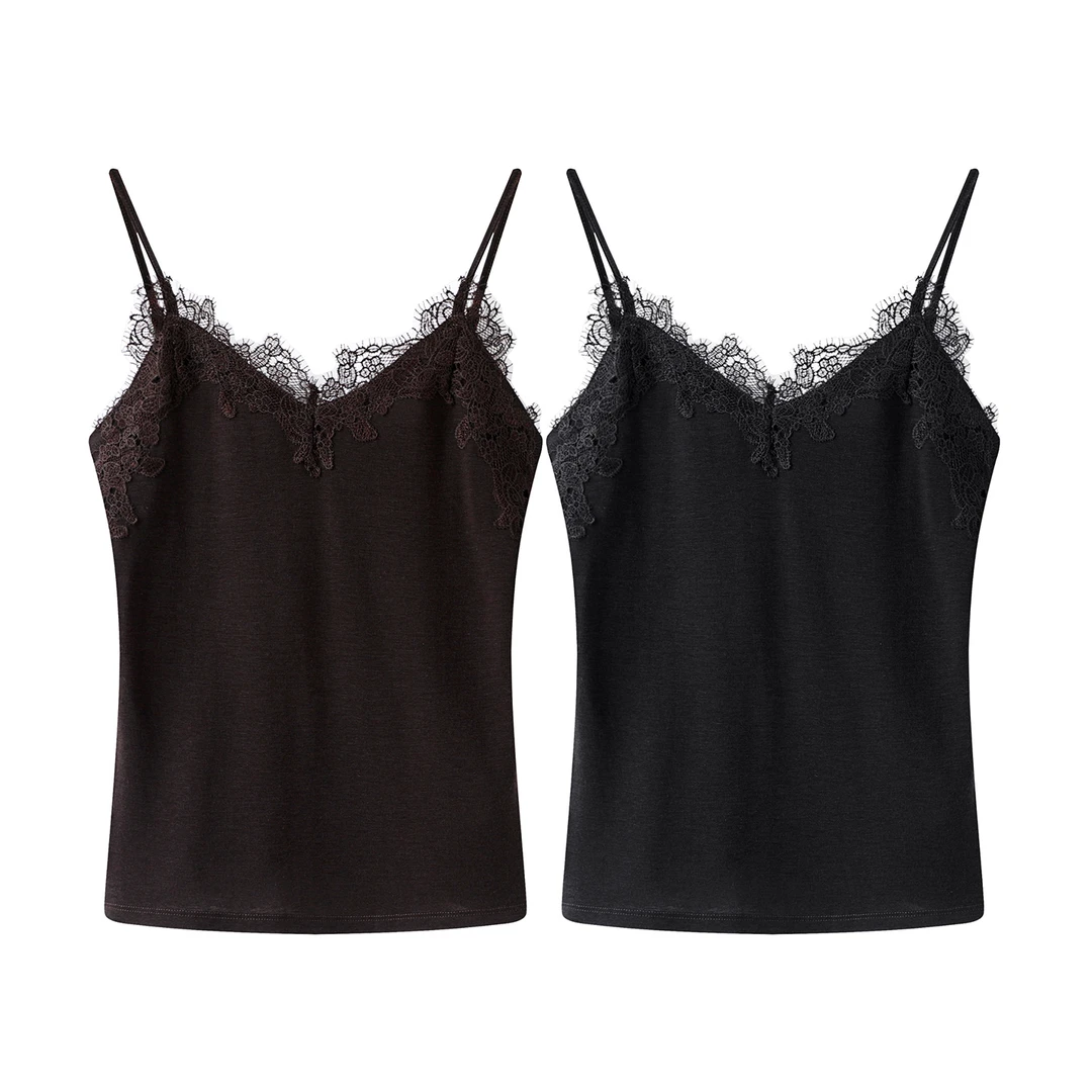 艾家少女风美背女2025打底百搭蕾丝花边内搭吊带背心无袖3108