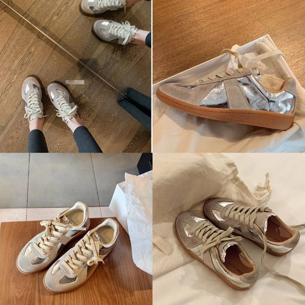 胎牛皮复古手工女款软底德训鞋女经典拼色圆板鞋百搭休闲运动女鞋