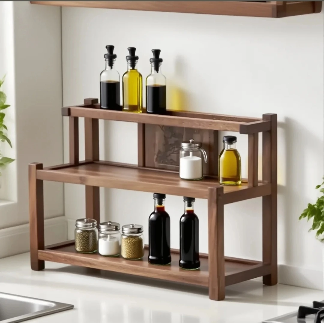 南美胡桃木福茶相伴双层沥水杯收纳架置物架厨房收纳架40*16*28cm