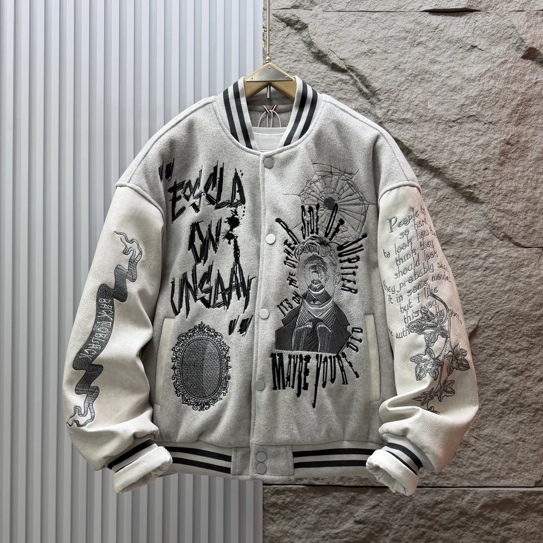 2025美式潮流情侣复古棒球棉服街头青年百搭刺绣痞帅夹克PU袖拼接