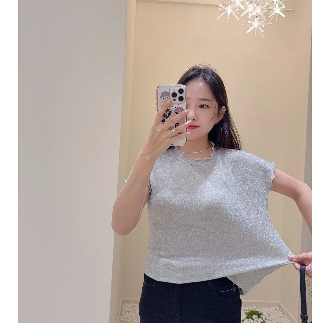 母亲节快乐 活动）闪闪灰色木耳小衫