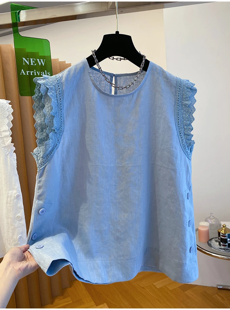 胖妹妹大码240斤蕾丝拼接无袖背心上衣女夏2025新款宽松纯棉上衣