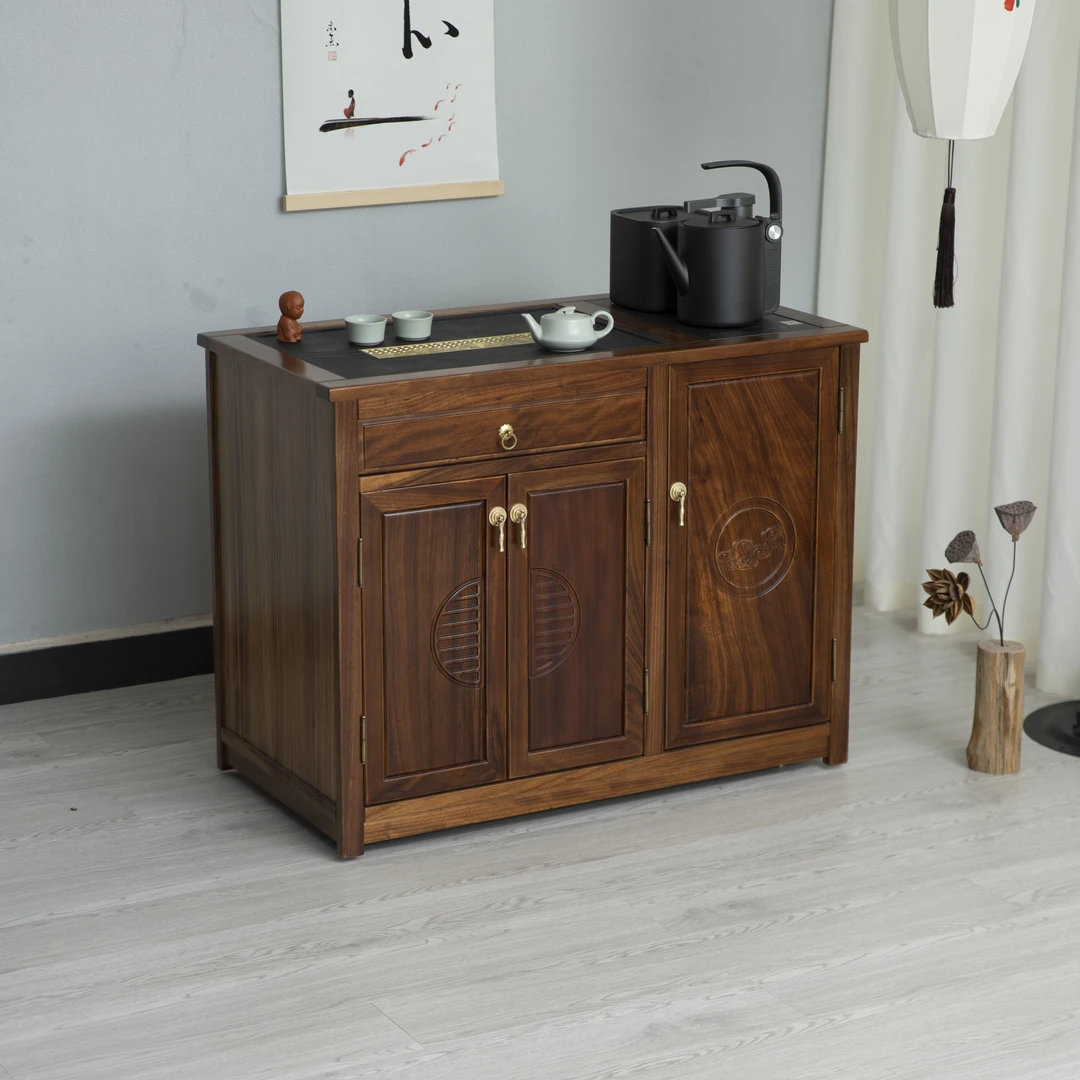 中式轻奢复古茶水柜烧水储物柜一体茶台高档家用防尘实木移动茶几