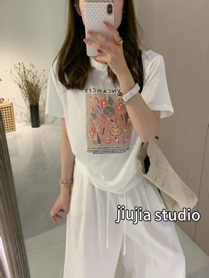 九佳 【质感Tee】重工~时尚休闲百搭圆领纯色韩版短袖T恤