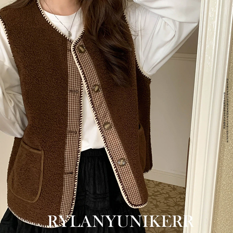 RYLAN撞色拼接仿羊羔毛宽松马甲背心