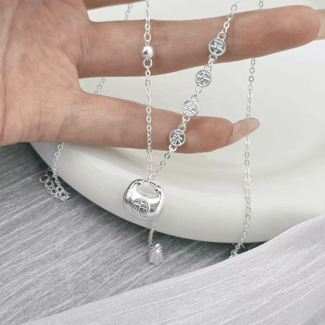 坠链均足银 足银国风新中式小胖福平安喜乐时尚套链送女友送闺蜜