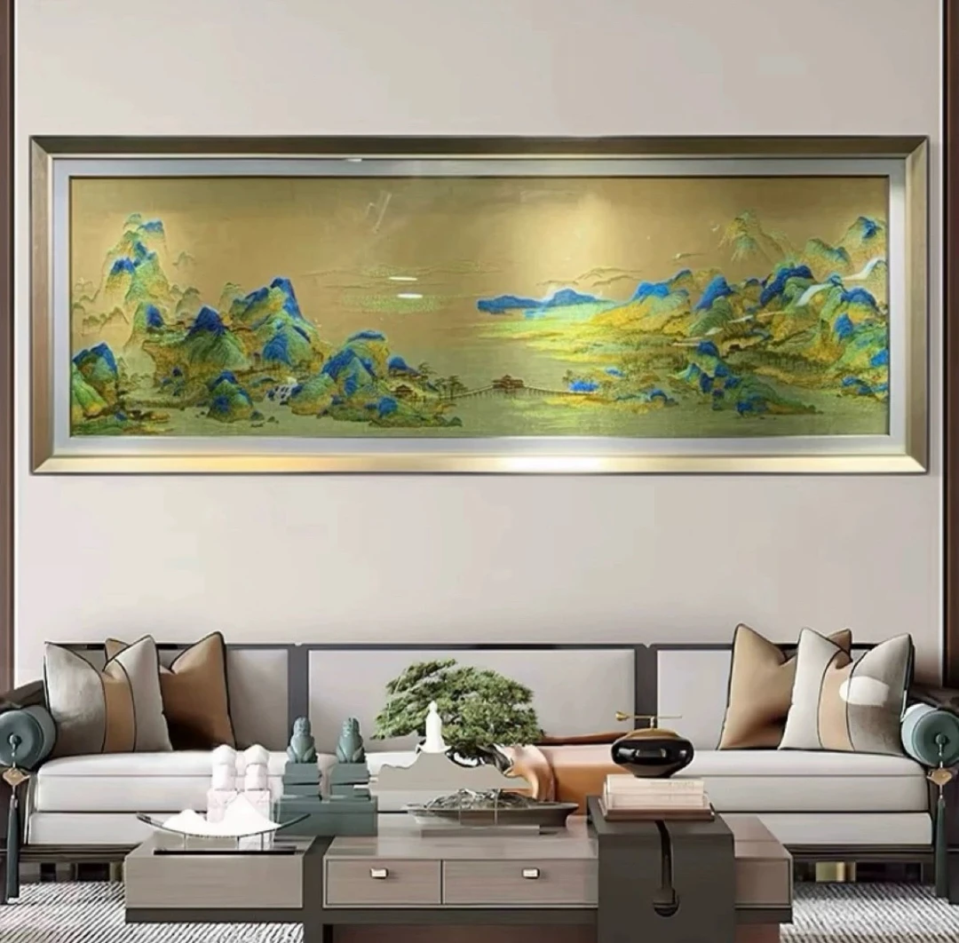 苏绣千里江山图客厅沙发背景墙高端装饰画山水风景壁画